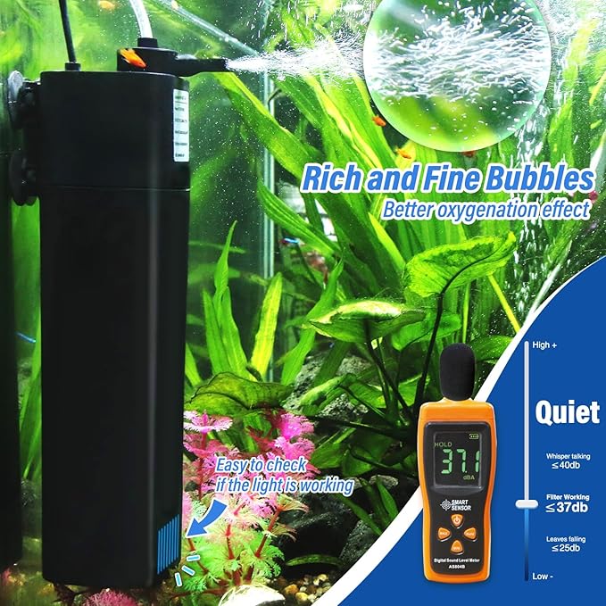 Aquarium U-V Filter for 40-75 Gal, 211 GPH Swirl Turbo Design Submersible Internal Turtle Fish Tank Filter w/Timer, Quiet Power Pump Air Supply Green Clean Machine Saltwater Freshwater Green Killing-PawvioPets