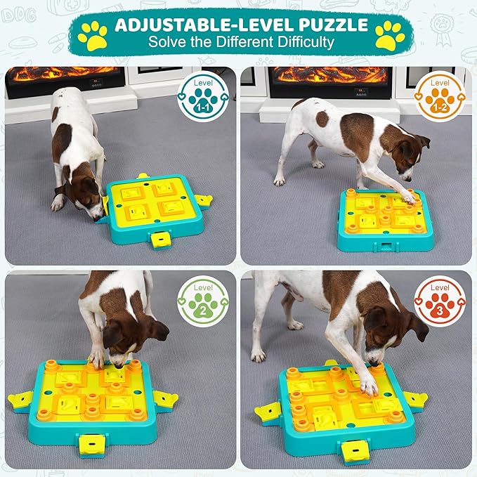 Dog Puzzle Toy Mental Stimulation - Level 3 in 1 Dogs Food Feeder Puzzle, Dog Treat Puzzle Feeder (Advanced-Blue Board)-PawvioPets