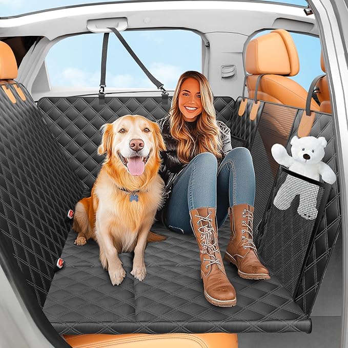 Back Seat Extender for Dogs with Hard Bottom/Large Space, Waterproof Dog Car Seat Cover Holds 400lbs, Sturdy Nonslip Pet Backseat Hammock for Cars/SUV-PawvioPets