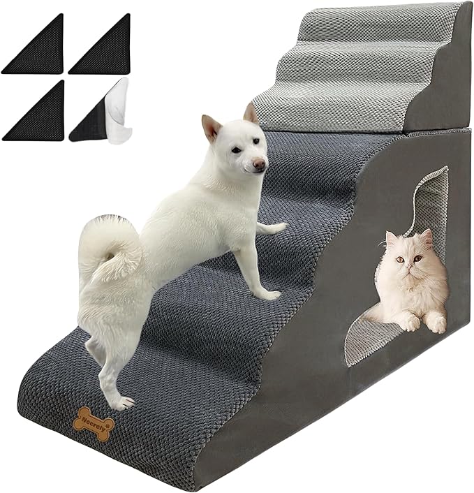 7-Step Dog Stairs for 36 Inch High Beds Small Dogs, Pet Ramp Stairs 20-42 Inch Couch Bed, Non-Slip Balanced Stairs 75lbs for Small Old Large Dogs Cats to Get on Bed-PawvioPets