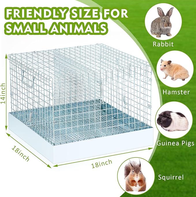 Folding Rabbit Cage, 18 x 18 x 14 in Portable Bunny Carrier with Tray and Handles for Transport, Trave or Temporary Housing, Indoor Outdoor Pet Habitat Animal Enclosure-PawvioPets