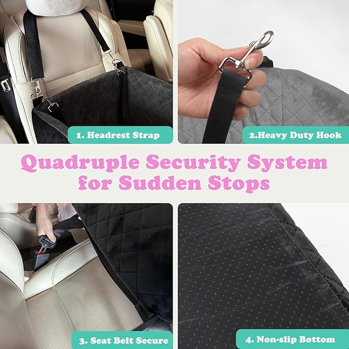 Dog Car Seats for Small Dogs Safety Stable Pet Bed for Car with Seatbelt Up to 30lbs Anti-Collapse for Travel-PawvioPets