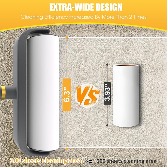 6.3" Large Surface Lint Roller Refills, Extra Sticky Roller for Clothing, Pet Hair, Furniture Cleaning, 6 Refills Total 600 Sheets-PawvioPets
