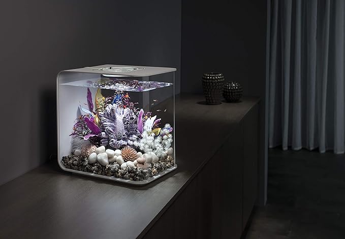 biOrb Flow 15 Acrylic 4-Gallon Aquarium with Multi-Color Remote-Controlled LED Lights Modern Compact Tank for Tabletop or Desktop Display, White-PawvioPets