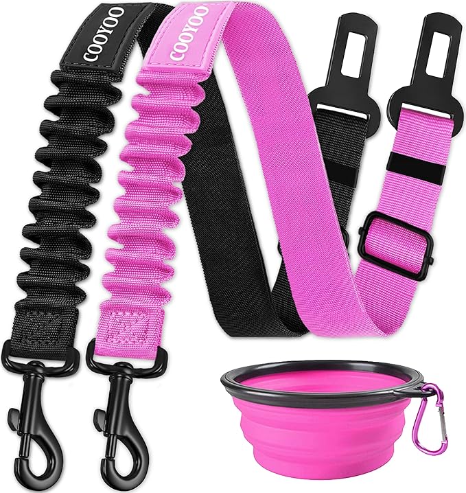 COOYOO Dog Seat Belt,3 Piece Set Retractable Dog Car Adjustable Seatbelts for Vehicle Nylon Pet Safety Heavy Duty & Elastic & Durable Car Harness for Dogs-PawvioPets
