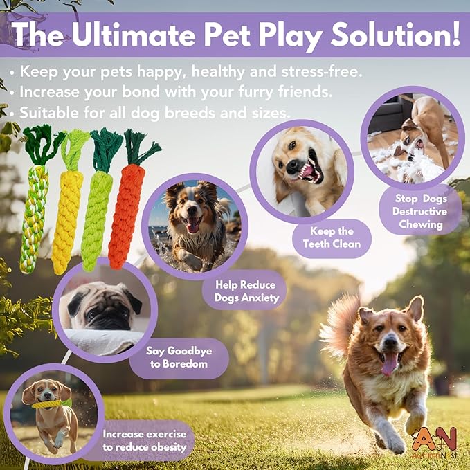 4PCS Mixed Color Woven Pet Chew Set (Yellow, Green, Orange, Rainbow), Dog Chew Toys, Cat Teething Toys, Durable & Safe Interactive Pet Toys-PawvioPets