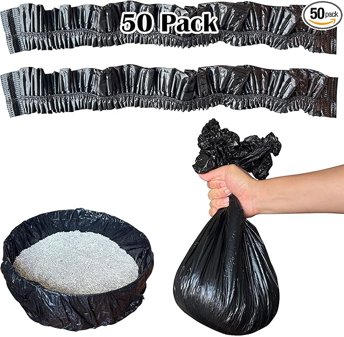 50 Pack Litter Box Liners Compatible with Lifewit Litter Box Cat, Elastic Band Trash Bags for Disposal of Cat Waste, Waterproof and Leak Proof (Black)-PawvioPets