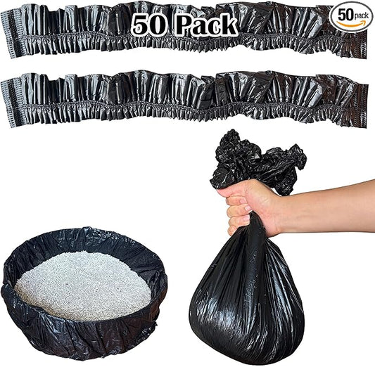 50 Pack Litter Box Liners Compatible with Lifewit Litter Box Cat, Elastic Band Trash Bags for Disposal of Cat Waste, Waterproof and Leak Proof (Black)-PawvioPets