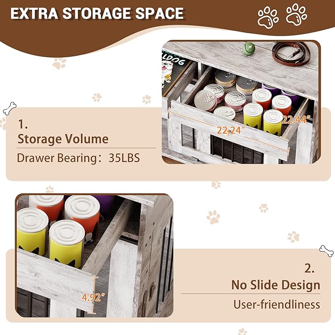 Dog Furniture Crate, 47" Large Dog Crate Furniture w/ 2 Storage Draws & Removable Divider for Large/Medium/Small Dogs (Grey, One Cage)-PawvioPets