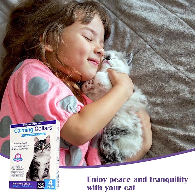4 Pack Calming Collar for Cats - 60 Days Anxiety and Stress Relief, Relaxing Cat Collar, Adjustable Pheromones Collar for Cats，Natural Soothing for Continuous Calming-PawvioPets