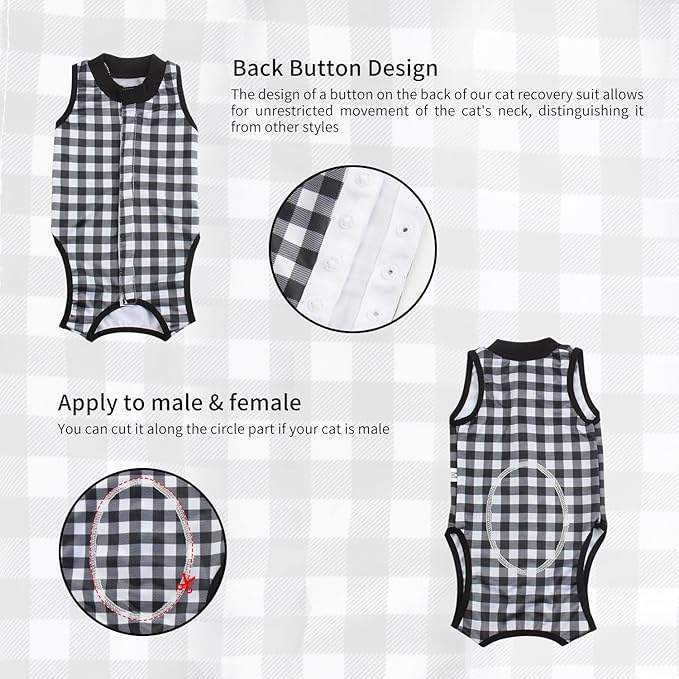 2 Packs Cat Surgery Recovery Suit Surgical Clothes Abdominal Wounds Anti-Licking Cat Bodysuit Onesie Substitute E-Collar& Cone-PawvioPets