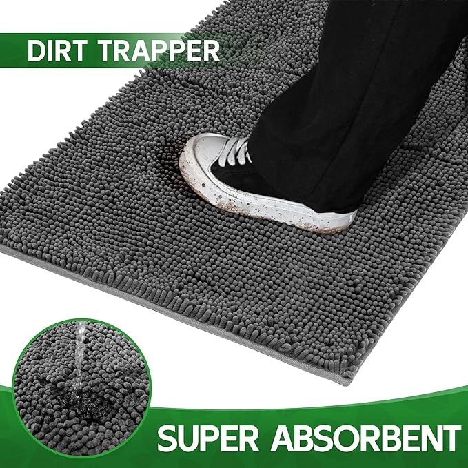 Dog Door Mat Indoor Entrance, 72" x 24" Absorbent Quick-Drying Mud Rugs, Non-Slip Door Rugs for Entryway Indoor Washable, Soft Chenille Dog Mat for Muddy Paws-PawvioPets