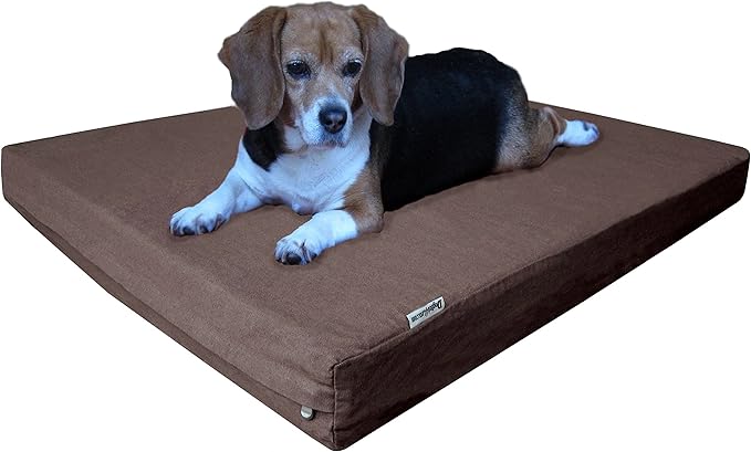 Dogbed4less Orthopedic Small Medium Gel Memory Foam Pet Bed with Washable Denim Cover, Waterproof Liner and Extra External Case 35X20X4 Inch-PawvioPets