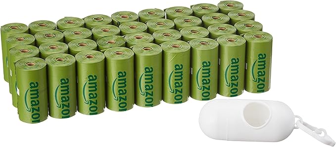 Amazon Basics Dog Poop Bags with Dispenser, 540 Count, Enhanced for Guaranteed Leakproof, Cucumber Scented, Includes Leash Clip-PawvioPets
