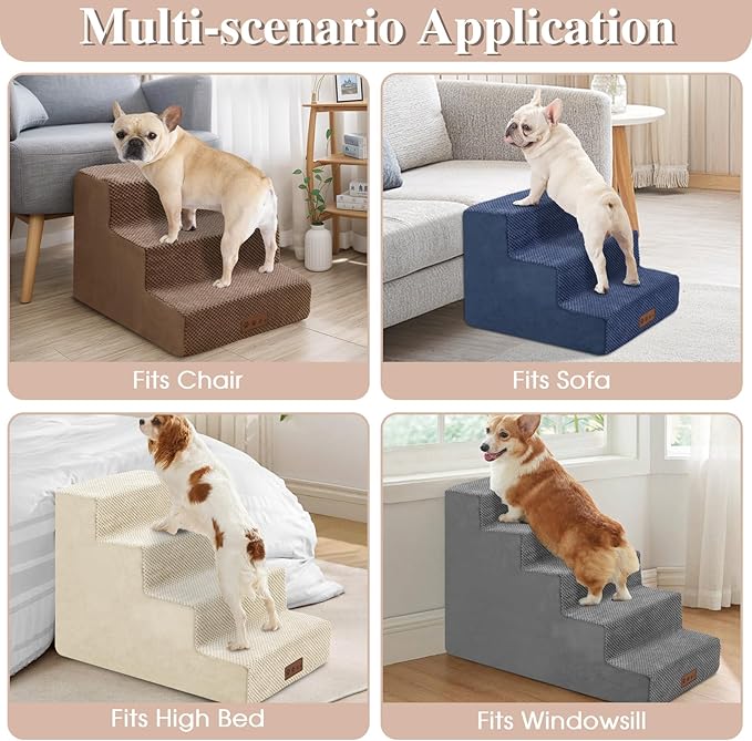 GGIB Dog Stairs for Small Dogs Cats Non-Slip Dog Steps for High Bed Pet Stairs for Sofa Couch Pet Ramp Pet Steps with Removable Washable Cover, Light Grey, 22" H, 5-Step-PawvioPets