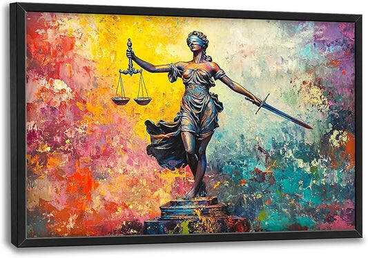 Extra Large Lady Justice Framed Wall Art for Living Room,Oversized Scales of Justice Pictures Wall Decor,Abstract Colorful Canvas Print Painting Modern Artwork Bedroom Office Bathroom 36L" x 24W"-PawvioPets