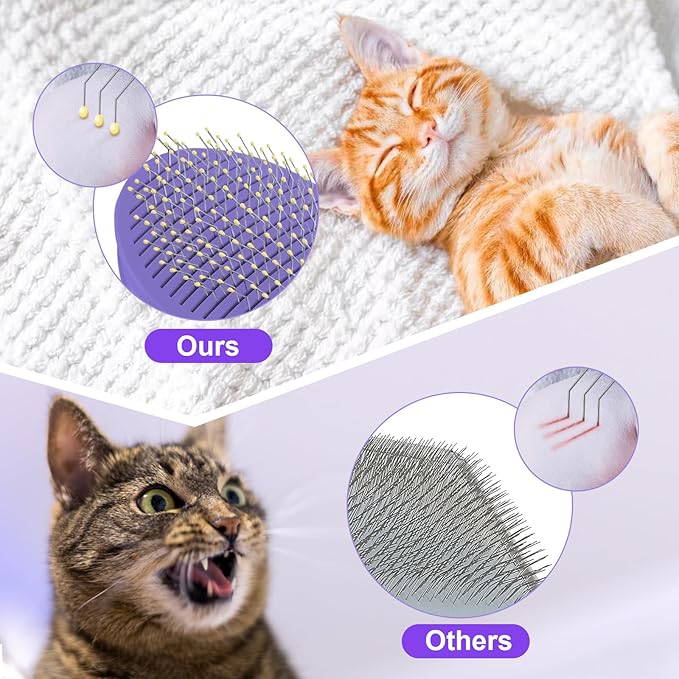 Cat Brush for Grooming and Shedding, Self-Cleaning Silicone Brush for Short and Long Haired Cats, Cat Gifts for Pet Lovers (purple)-PawvioPets