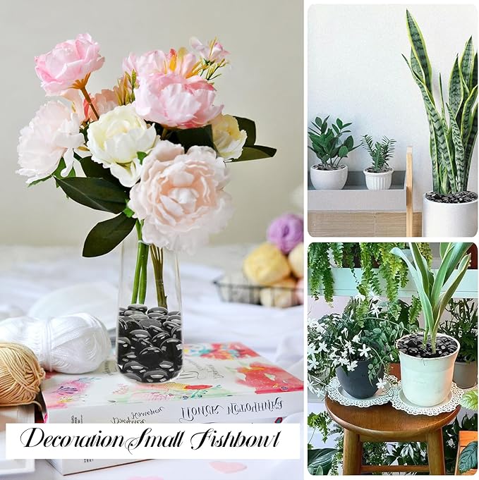 2LB Black Flat Glass Marbles for Vases, Gemstone Beads Vase Filler Decorative Glass Pebbles for Fish Tank, DIY Crafts, Aquarium Decor Rocks-PawvioPets