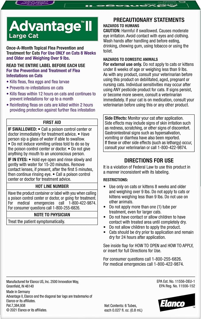 Advantage II Large Cat Vet-Recommended Flea Treatment & Prevention | Cats Over 9 lbs. | 6-Month Supply-PawvioPets