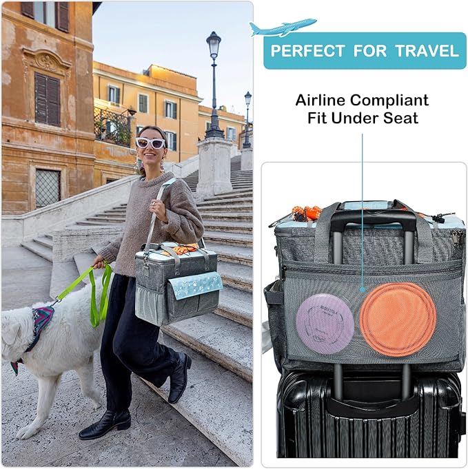 Dog Travel Bag, Airline Approved Dogs Bags for Traveling, 2 Dog 's Food Travel Container and Collapsible Bowls, Weekend Pet Travel Bags (X-Large)-PawvioPets