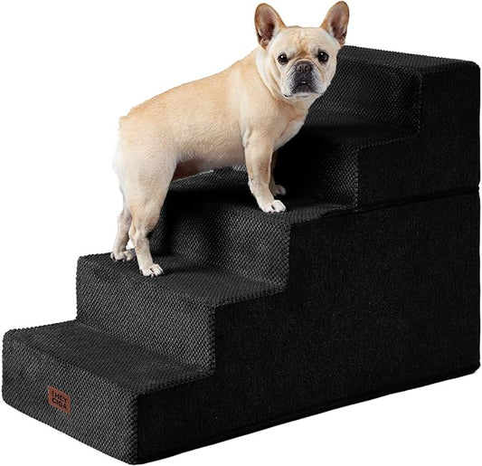 EHEYCIGA Dog Stairs for High Bed 25" H, 5-Step Extra Wide Dog Steps for Bed, Pet Steps for Small Dogs and Cats, Non-Slip Balanced Pet Ramp Indoor, Black-PawvioPets