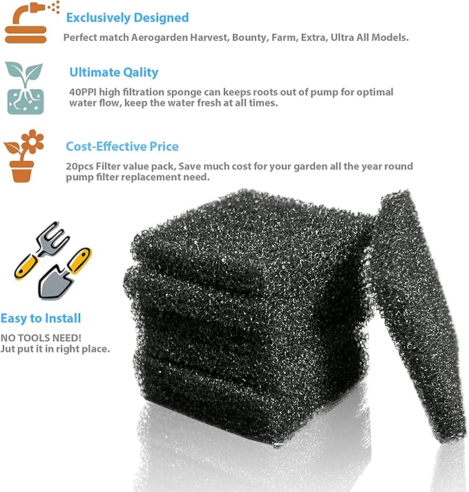 24-Pack Pump Filter Sponge Compatible with AG Garden Harvest, Bounty, Farm, Extra, Ultra All Models, Replacement Pump Filter Accessories-PawvioPets