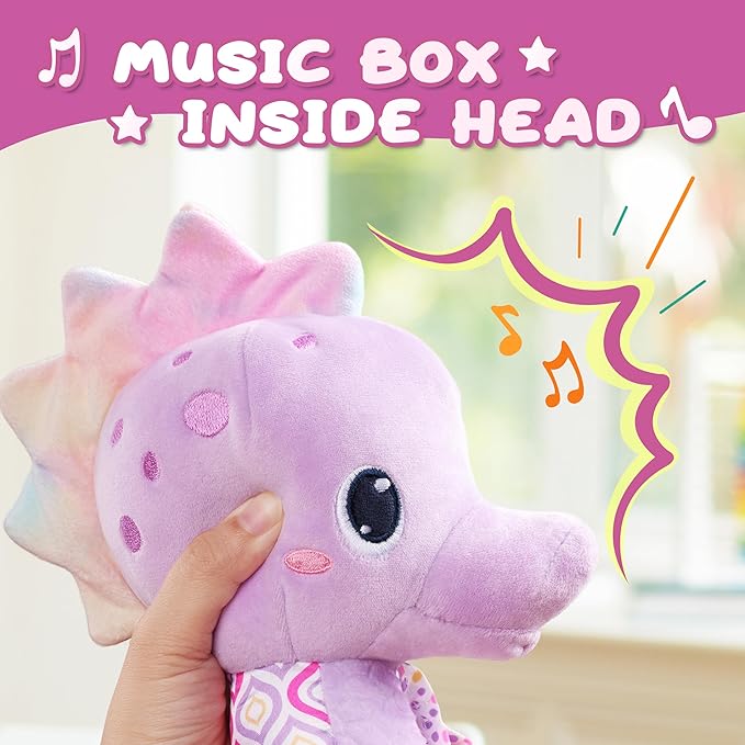 Baby Toys 0-6-12 Months,Musical Stuffed Animals Activity Soft Infant Toys with Multi-Sensory Crinkle, Rattle and Textures,Boys Newborn Baby Girl Toys, Seahorse, Purple-PawvioPets