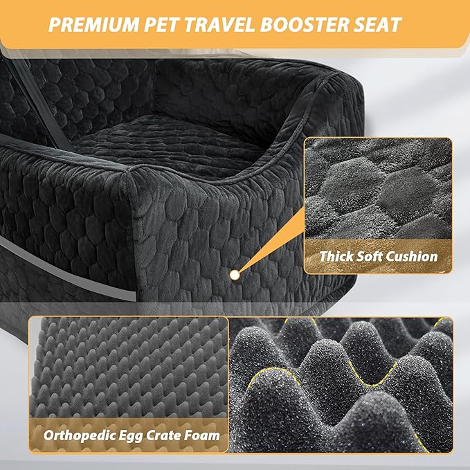 Dog Car Seat for Small/Medium Dogs, Memory Foam Dog Booster Seat, Travel Safety with Washable Removable Cover, Storage Pockets for Dogs up to 35 lbs(Black)-PawvioPets