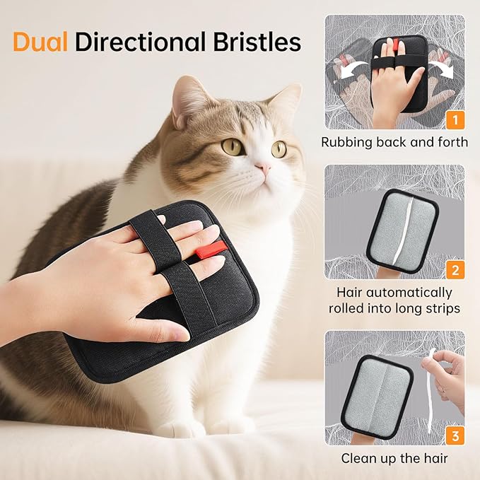 2 Pcs Static Pet Hair Removal Gloves, Reusable Electrostatic Pet Cat Dog Hair Remover Grooming Gloves Brush Tool for Couch, Furniture, Carpet, Car Seat-PawvioPets