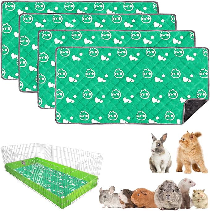4 Pack Guinea Pig Bedding - Washable Guinea Pig Liners for Midwest Cage, Waterproof Reusable Pee Pads Super Absorbent Mats for Small Animals Pet Rabbit Bunny Hamster Rat (Green, 48 x 24 Inch)-PawvioPets