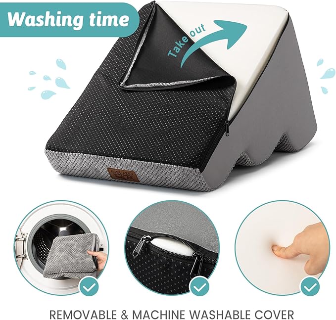 Dog Stairs for Small Dogs 15.7" H, Curved Dog Step for Puppy, Older Cat, Medium Pet Ramp for Sofa, Couch or Bed, Ladder with High Density Foam, 15.7x22.4x15.7 inch, 3 Step, Grey-PawvioPets