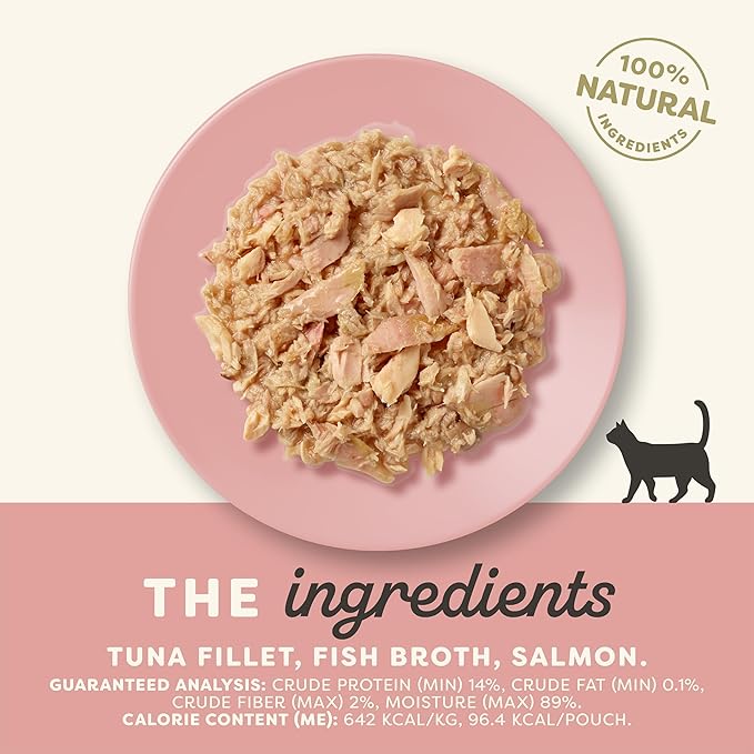 Applaws Natural Wet Cat Food in Broth, Limited Ingredient Wet Cat Food Pouches, No Additives, Made with Natural Ingredients, Tuna Fillet with Salmon in Broth (12 x 5.3oz Pouches)-PawvioPets