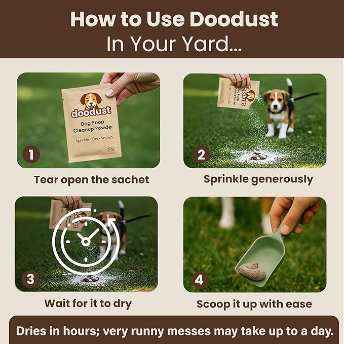 Doodust Dog Poop Clean Up Powder, Poop Hardener & Yard Cleaner, Biodegradable, Pet-Safe, Stops Odor and Makes Pickup Easy-PawvioPets