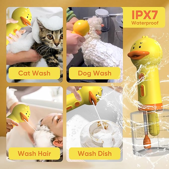Electric Dog Shampoo Dispenser Dog Shampoo Sprayer Duck Shampoo Foamer for Pet, Foaming Soap Dispenser for Bathtub, Kitchen Sink Cleaning-PawvioPets