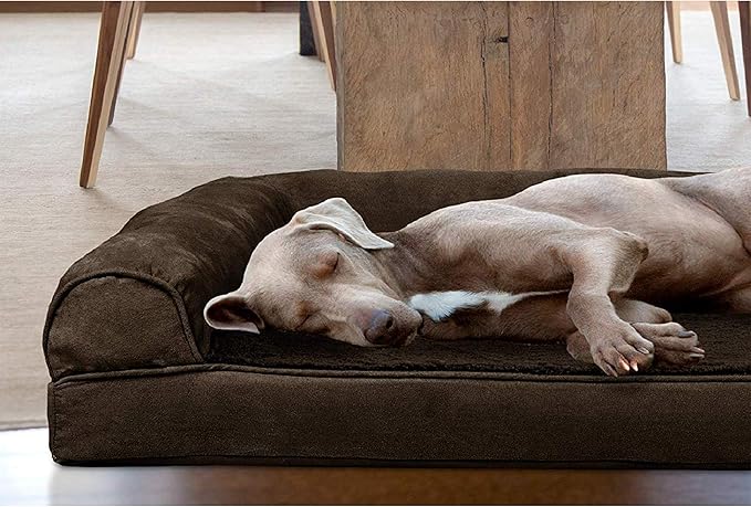 Furhaven Orthopedic Dog Bed for Large Dogs w/ Removable Bolsters & Washable Cover, For Dogs Up to 125 lbs - Plush & Suede Sofa - Espresso, Jumbo Plus/XXL-PawvioPets