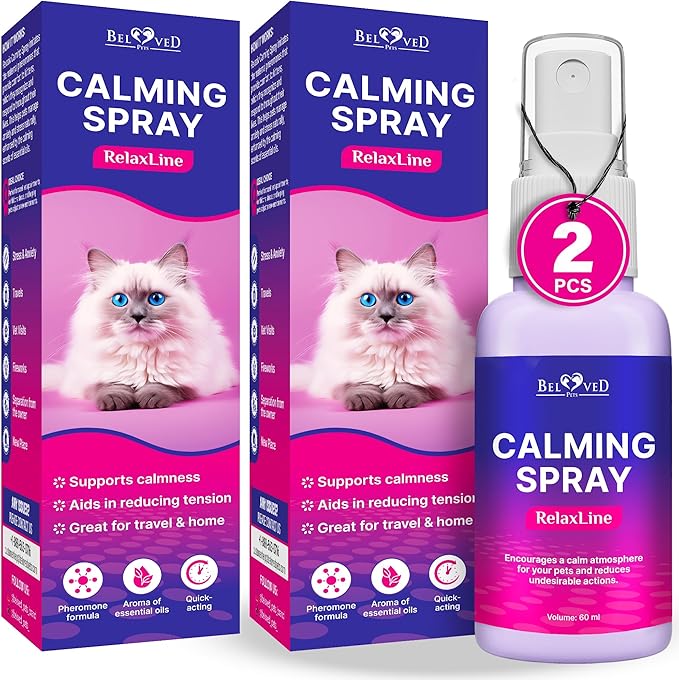 Calming Pheromone Spray & Scratch Repellent for Cats - Reduces Scratching Furniture, Pee - During Travel, Fireworks, Thunder, Vet Zone - Helps with Stress, Fighting, Hiding (100 ml (2 pack))-PawvioPets