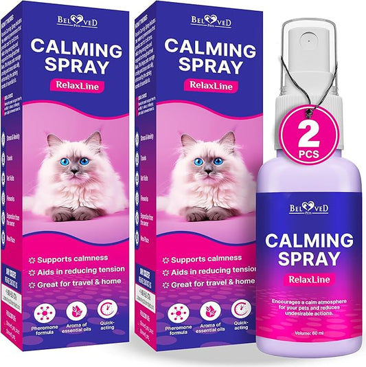 Calming Pheromone Spray & Scratch Repellent for Cats - Reduces Scratching Furniture, Pee - During Travel, Fireworks, Thunder, Vet Zone - Helps with Stress, Fighting, Hiding (100 ml (2 pack))-PawvioPets