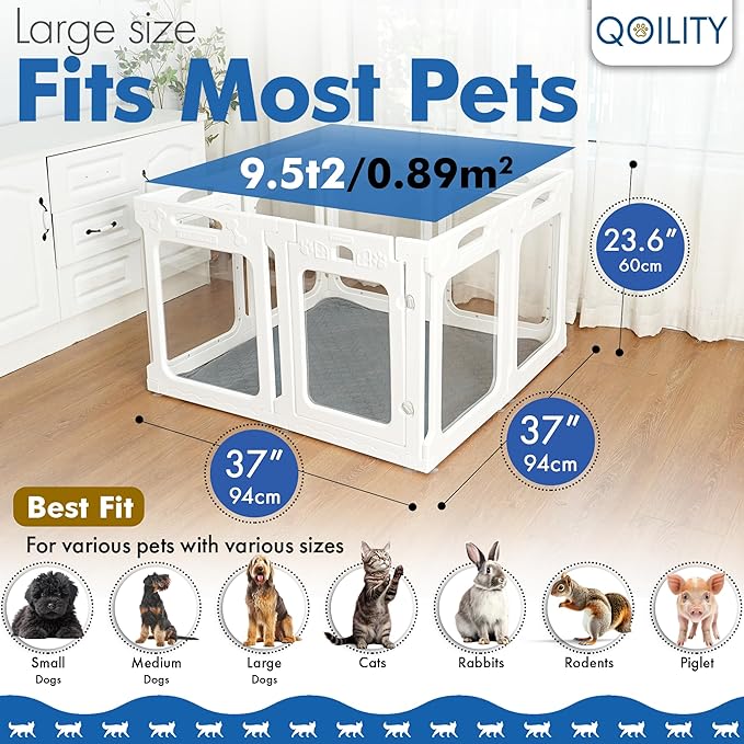 Clear Dog Playpen Indoor, Effectively Relieves Pet Anxiety, Suitable for Most Dogs, White-PawvioPets