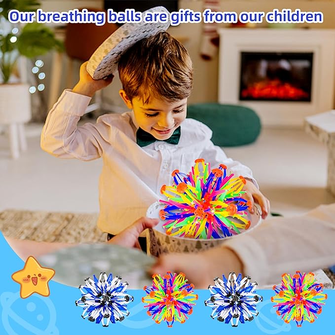 2Pcs Colorful Sphere Expandable Breathing Balls Fidget Toy-Great Anxiety Stress Reliever,Collapsible Expanding Magic Ball Toys for Kids & Adults Mindfulness Meditation Practices , Yoga -ADHD-PawvioPets