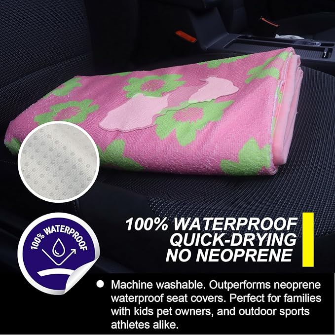 Back Seat Cover for Car Trucks Van SUV,Waterproof Rear Bench Towel Seat Covers for Dogs and Kids,Automotive Backseat Protector (Flower and Pink)-PawvioPets