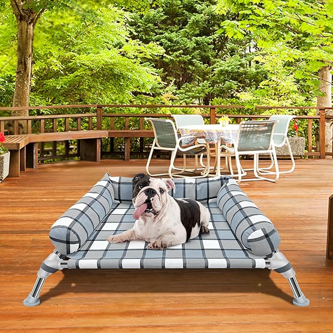Elevated Raised Dog Bed Cot - Cooling Dog Bed with Pillows, Portable Washable Pet Cot with Metal Frame for Indoor & Outdoor Use-PawvioPets