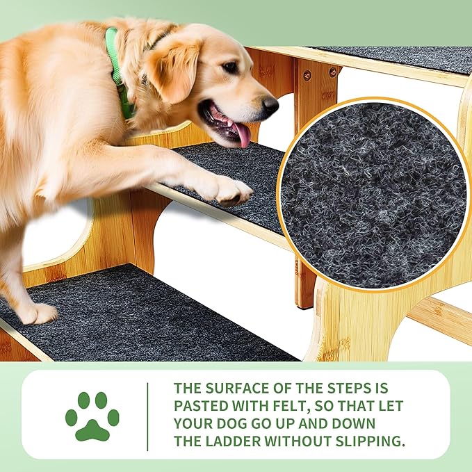 Dog Steps for Bed,24 Inches 5 Step Dog Stairs for Senior Pets to Get On 30 Inches High Beds/Car,Made of Bamboo Can Support Large Dogs Weighing Up to 160 LB-PawvioPets