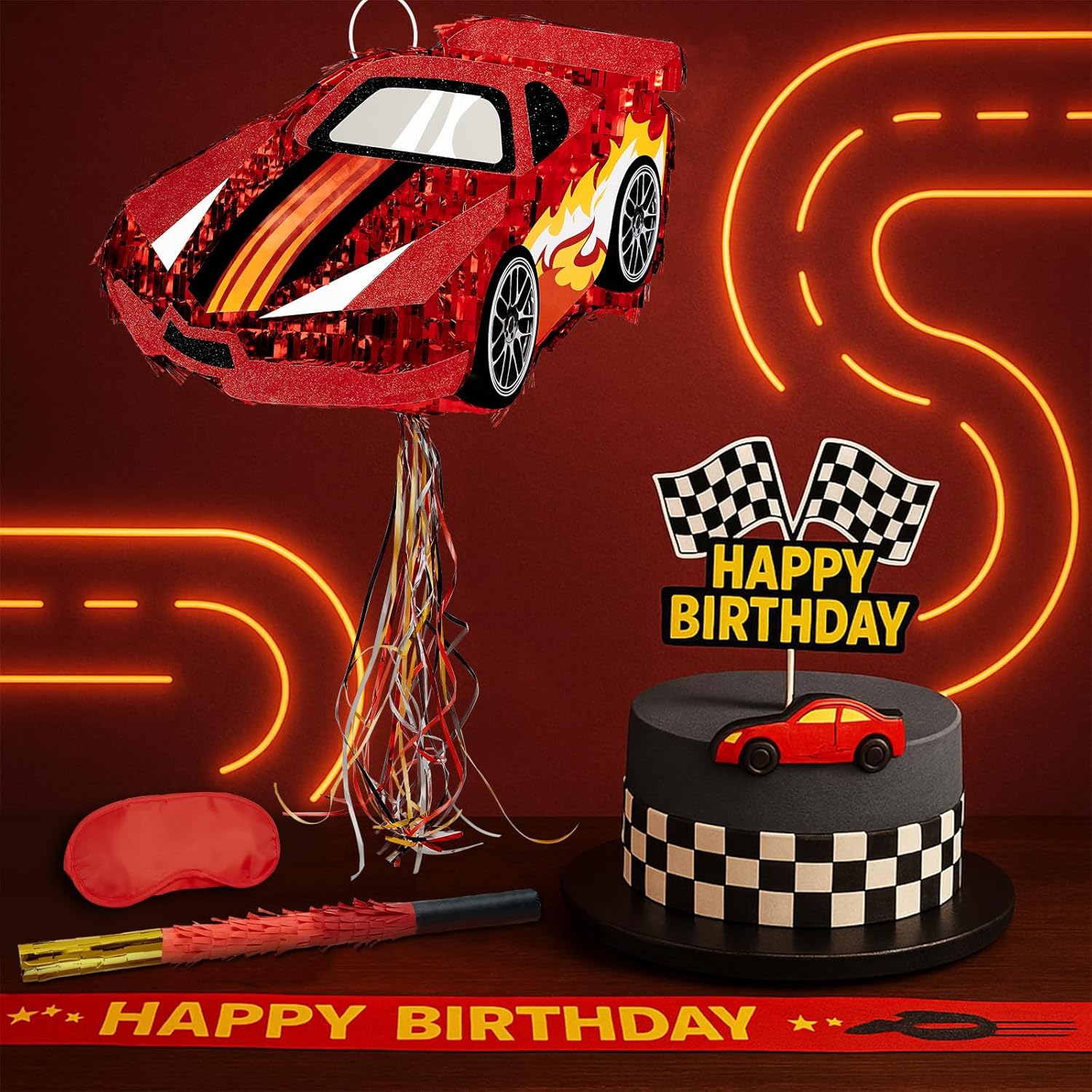 WERNNSAI Race Car Piñata - Race Car Birthday Decorations Truck Car Pinata Bundle with Blindfold and Bat Monster Truck Party Favors for Kids Boys Exciting Party Games Supplies