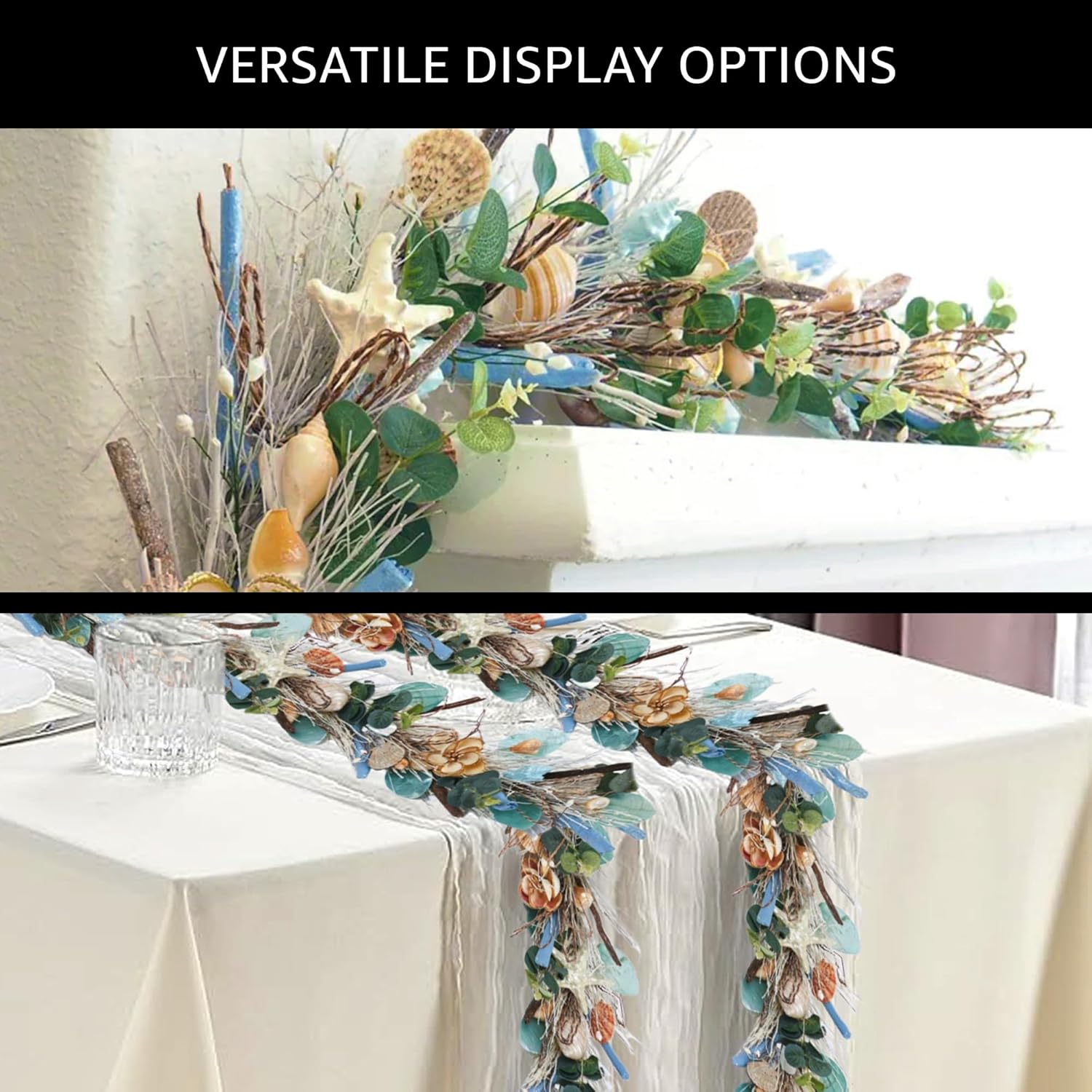 5' Coastal Shell Garland – Handcrafted Holiday Tree Wall Decor with Capiz Shells, Driftwood & Twigs – Coastal Elegance for Home, Mantle Decor, Bedroom, Dining & Doorway