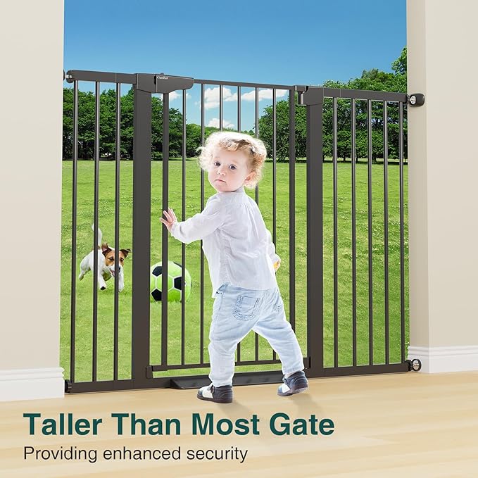 Cumbor 36" Extra Tall Baby Gate for Stairs, 29.7-54.2" Extra Wide Dog Gate for Doorways Hallways, Pressure Mounted Child Gate for Wide Opening, Auto Close Personal Safety for Babies and Pets, Black-PawvioPets