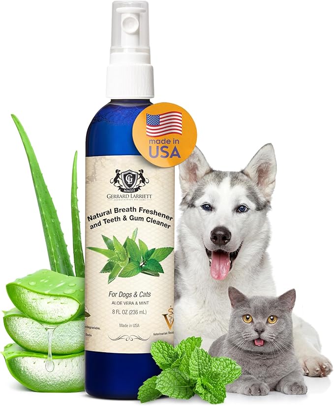 Dog Mouthwash, Dog and Cat Breath Spray with Baking Soda - 8 oz Natural Dog Breath Fresheners with Mint and Aloe Vera Mouth Spray for Tartar Control and Plaque, Dog Teeth Cleaning by Gerrard Larriett-PawvioPets