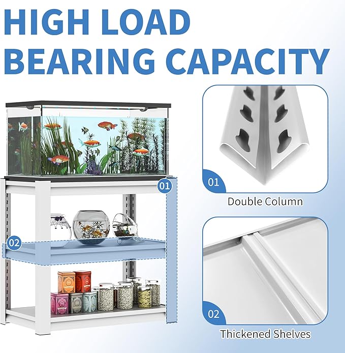 Fish Tank Stand White,3-tier Rack Shelf heavy duty Metal Frame Aquarium Stand 20 Gallon,Reptile Terrarium Stand for 30 Gallon Long Aquarium,Reptile Tank Stand,Breeder Tank Stand,31.5"*18"*34"-PawvioPets