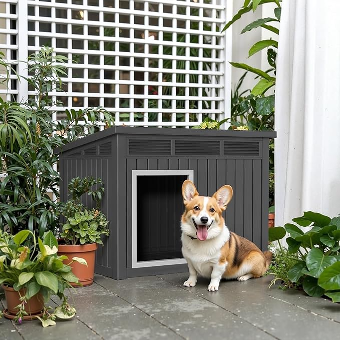 DRATO Dog House for Both Indoor and Outdoor with Weatherproof Roof Removable Floors for Medium to Large Dogs Interior Space (Gray, Medium(32.2 * 25.12 * 24.13''))-PawvioPets