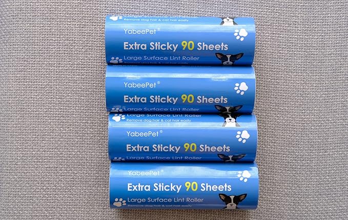 Extreme Sticky Large Surface Lint Roller, 6.3'' Giant Pet Hair Remover Roller for Pet Dog Cat Hair, Clothes&Furniture Cleaning, 90 Sheets (4 Refills)-PawvioPets