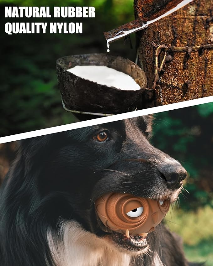 Giggle Ball for Dogs Owl Dog Toys for Aggressive Chewers Medium Large Dogs Fun Gift for Dog Natural Rubber Herding Ball for Dogs Cute Owl Hoot Brown New-PawvioPets